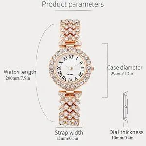 2pcs Watch and Bracelet Set Women Quartz Watch + Heart Bracelet Bling Rose Gold Accessories | 2pcs Watch And Bracelet Set Women Quartz Watch  main image 2